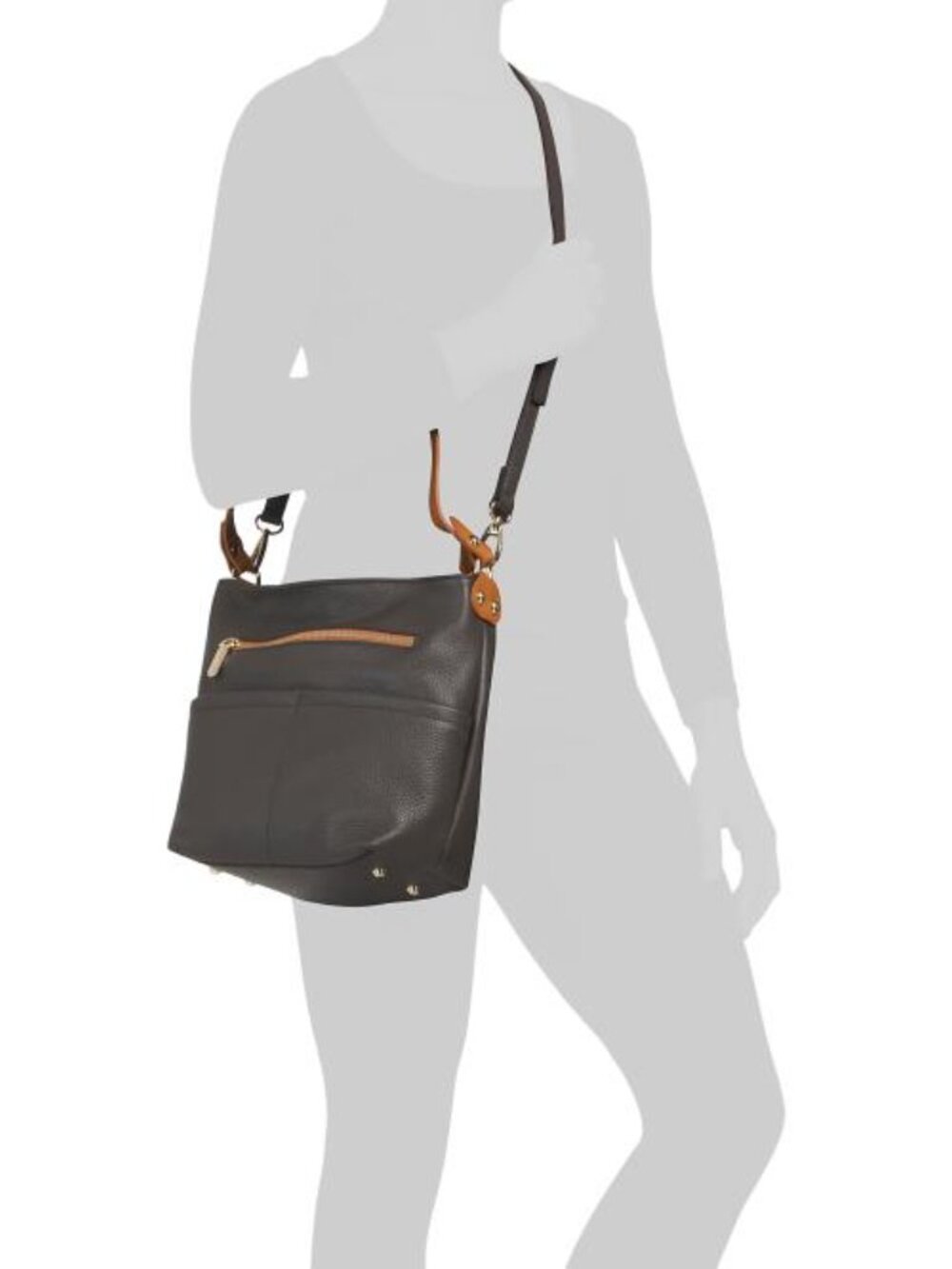 VALENTINA Made In Italy Leather Bucket Double Front Pockets Shoulder Bag - Picture 5 of 5